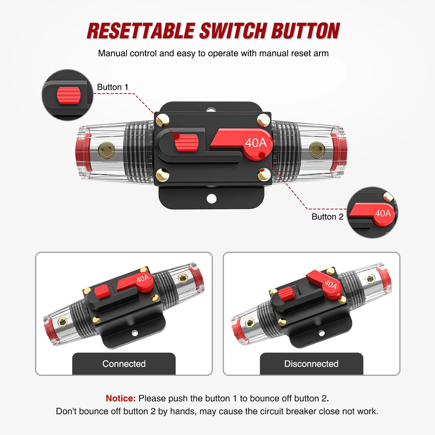 40A Circuit Breaker Reset Fuse Holder