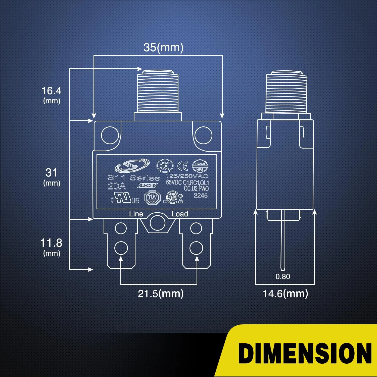5Pcs 20Amp Terminals Circuit Breaker