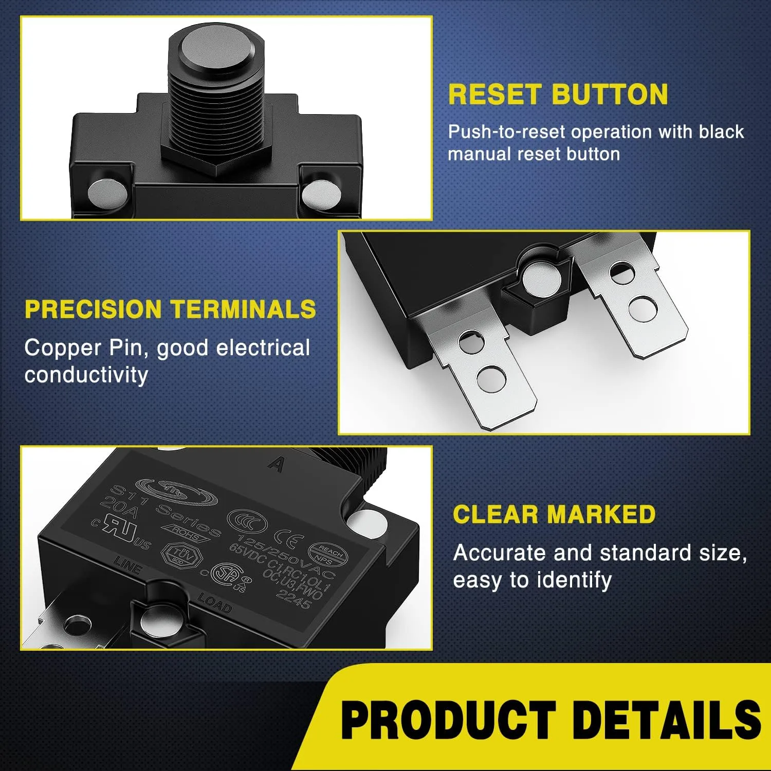 5Pcs 20Amp Terminals Circuit Breaker