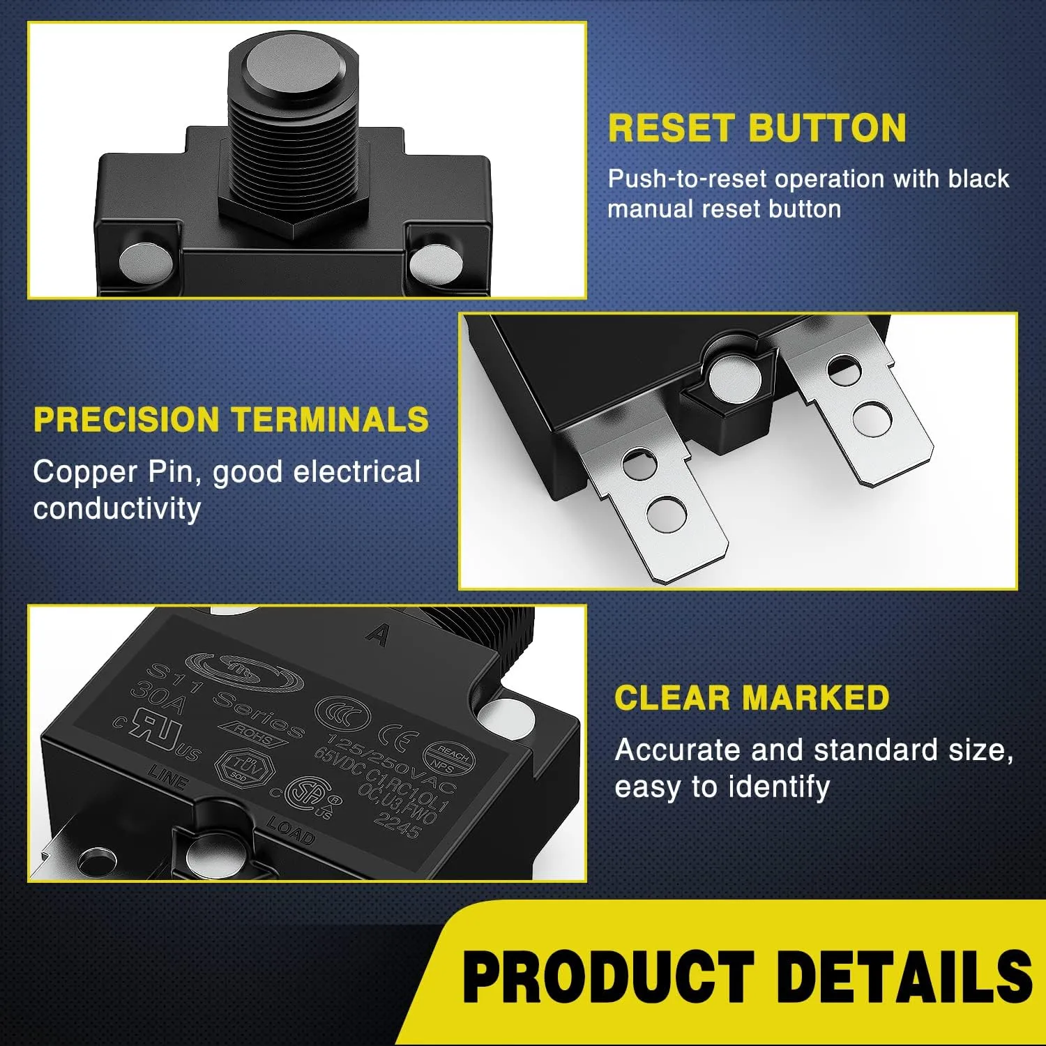 5Pcs 5A 10A 15A 20A 30A Terminals Circuit Breaker