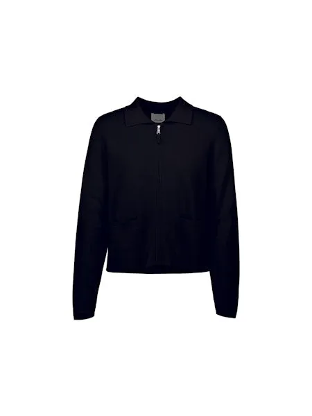 Allude Zipped Cardigan in Dark Navy