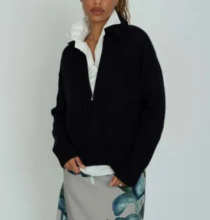 Allude Zipped Cardigan in Dark Navy