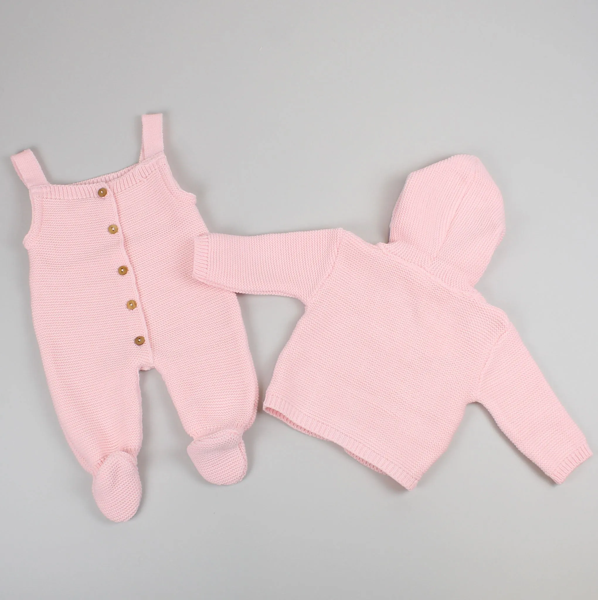 Baby Girl Knitted Dungarees & Cardigan - Pink
