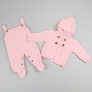 Baby Girl Knitted Dungarees & Cardigan - Pink