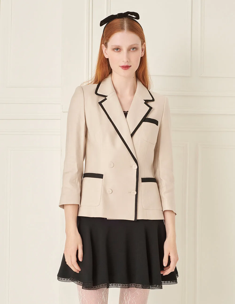 BORA AKSU Colour Block Patch Pocket Slim Fit Gentle Beige Blazer