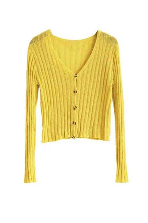 Button Long Sleeve Crop Cardigan