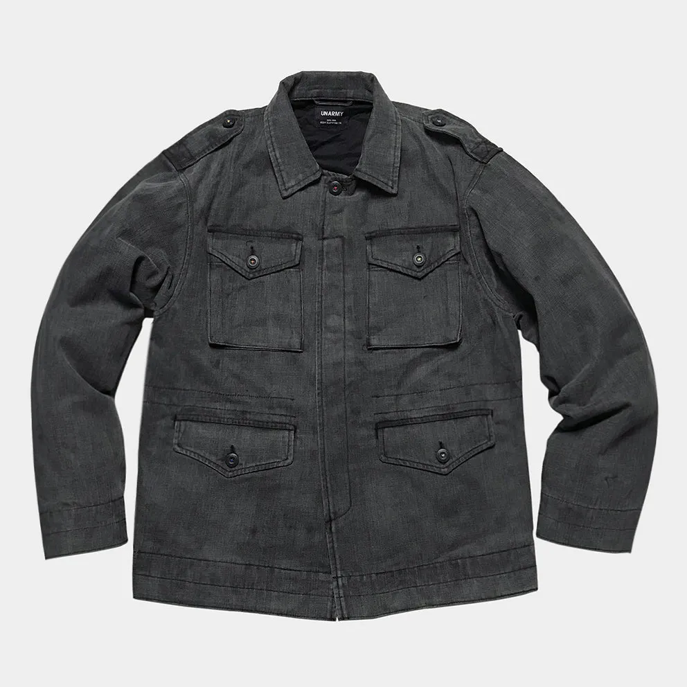 BZEN UNARMY - M.3022 LENNON REGULAR FIT M65 INSPIRED JACKET-12oz-BRUSHED BLACK DENIM-E0 CHARCOAL