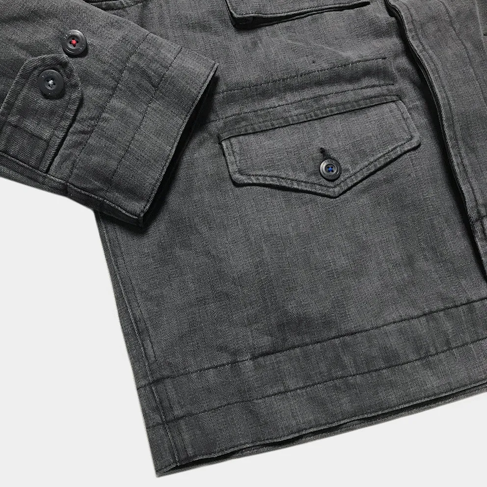BZEN UNARMY - M.3022 LENNON REGULAR FIT M65 INSPIRED JACKET-12oz-BRUSHED BLACK DENIM-E0 CHARCOAL