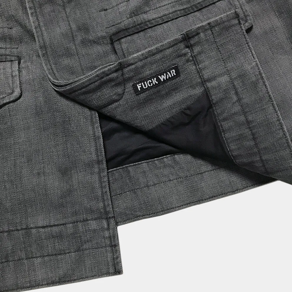 BZEN UNARMY - M.3022 LENNON REGULAR FIT M65 INSPIRED JACKET-12oz-BRUSHED BLACK DENIM-E0 CHARCOAL