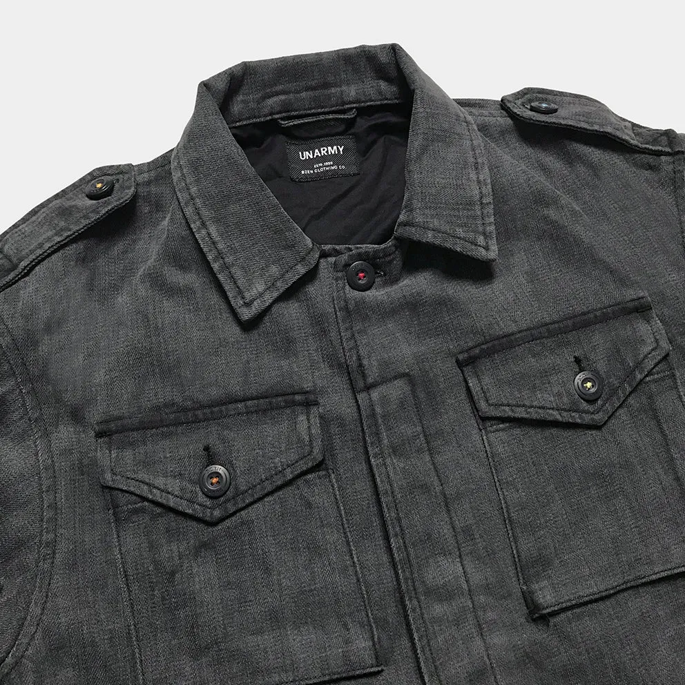BZEN UNARMY - M.3022 LENNON REGULAR FIT M65 INSPIRED JACKET-12oz-BRUSHED BLACK DENIM-E0 CHARCOAL