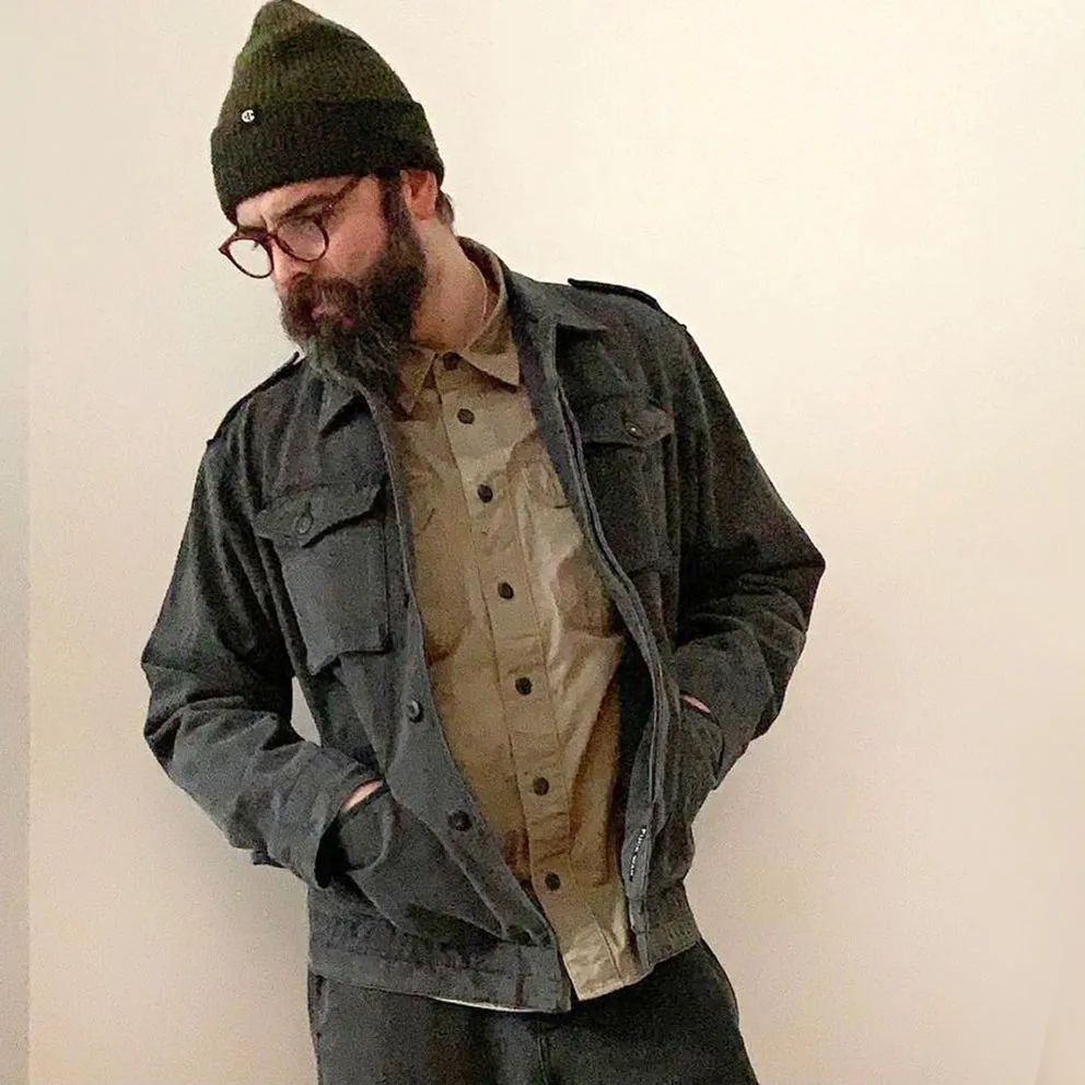BZEN UNARMY - M.3022 LENNON REGULAR FIT M65 INSPIRED JACKET-12oz-BRUSHED BLACK DENIM-E0 CHARCOAL