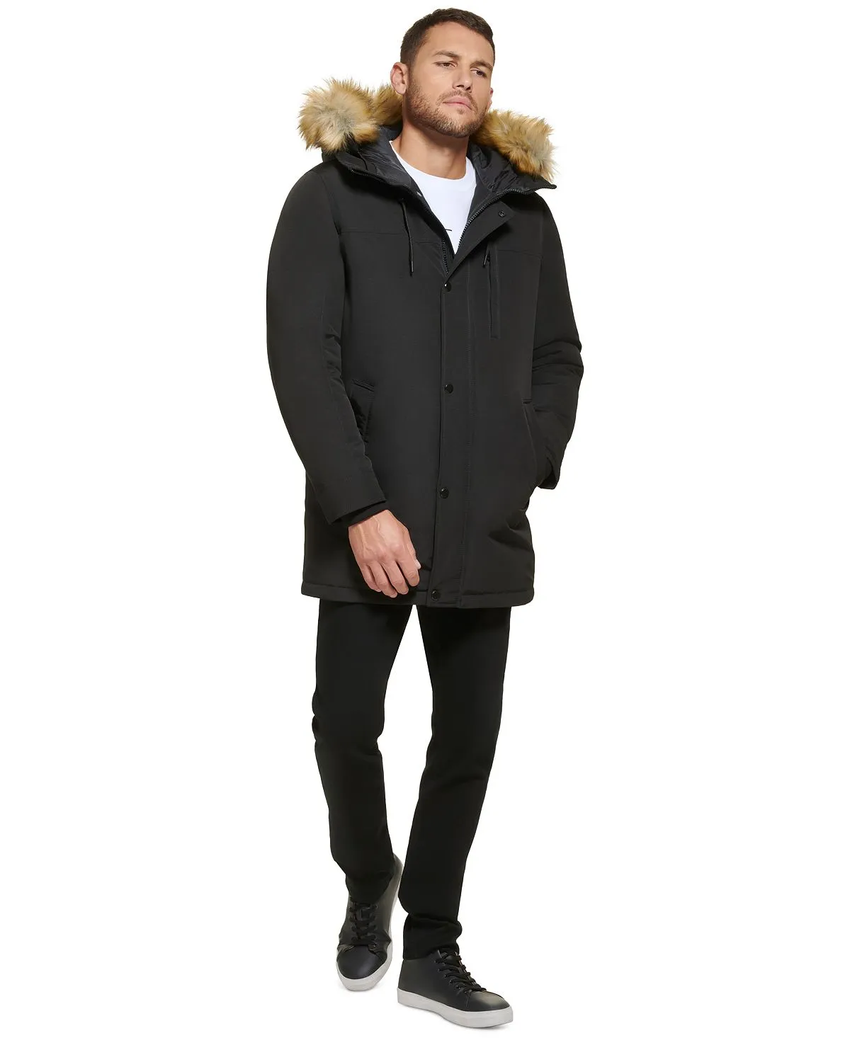 Calvin Klein Men's Faux Fur Lined Hooded Long Parka