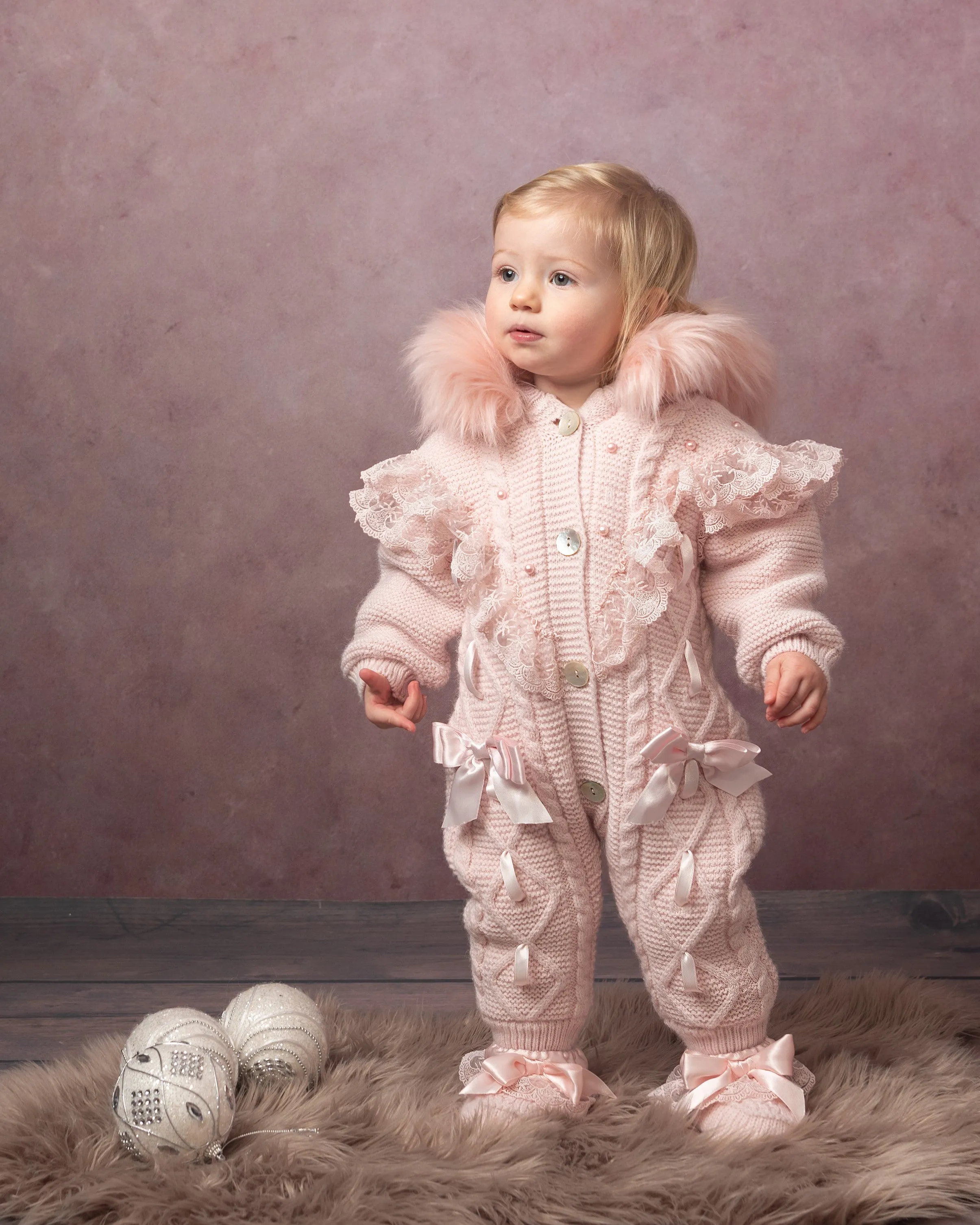 Caramelo Luxury Pink Pearl Lace Knitted Snowsuit