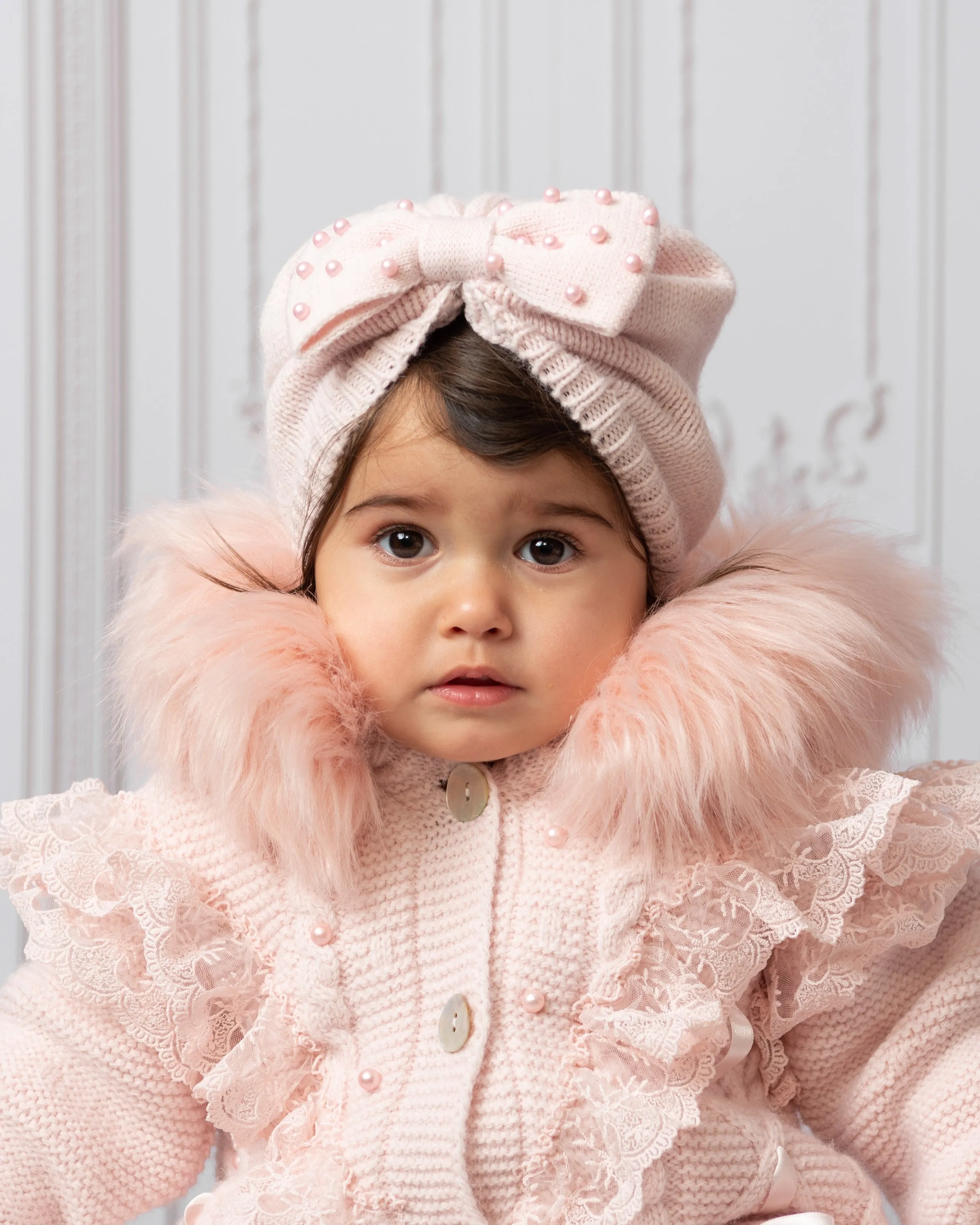 Caramelo Luxury Pink Pearl Lace Knitted Snowsuit