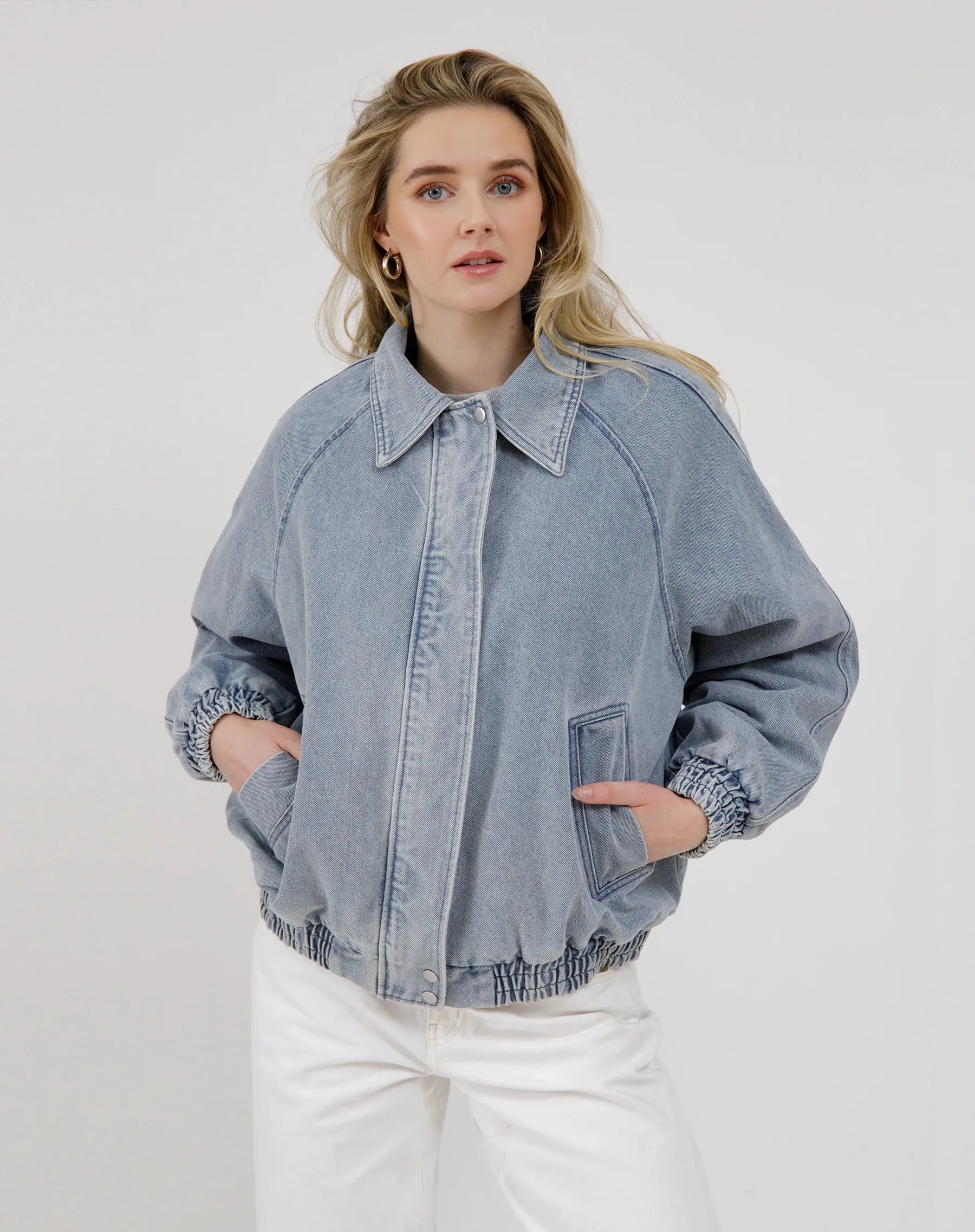 Christine Bomber Jacket | Light Denim Blue
