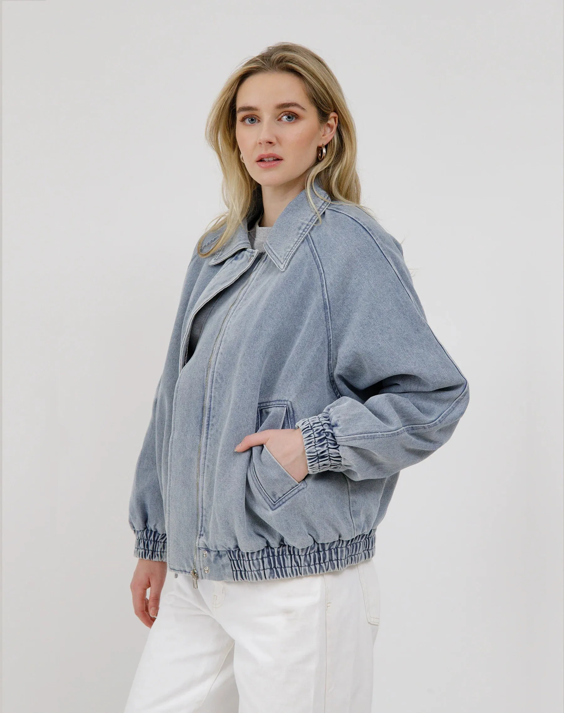 Christine Bomber Jacket | Light Denim Blue