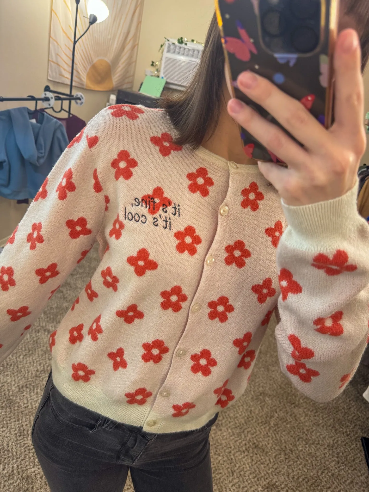Good Luck Babe Flower Cropped Button Up Cardigan 2XL