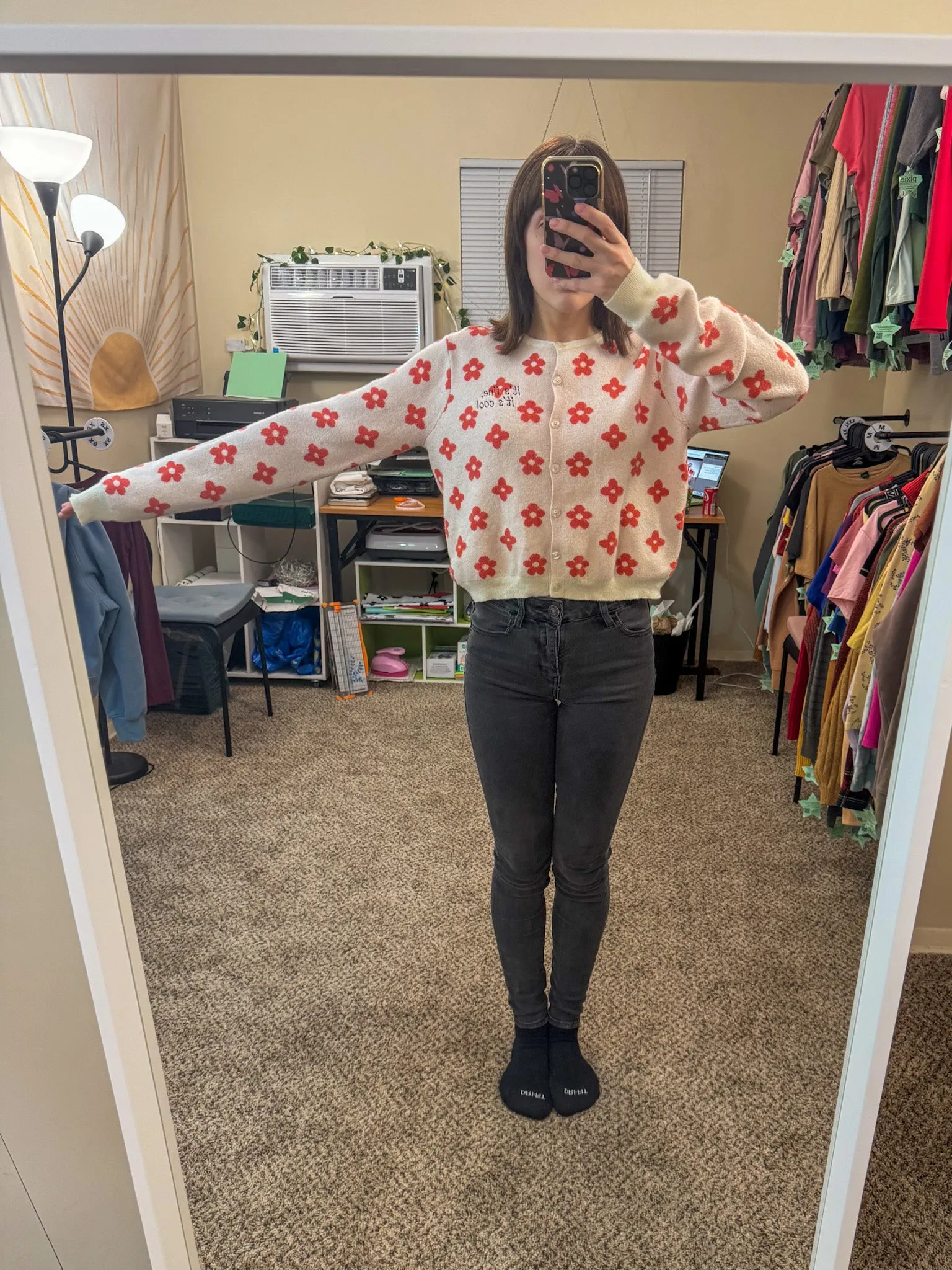 Good Luck Babe Flower Cropped Button Up Cardigan 2XL