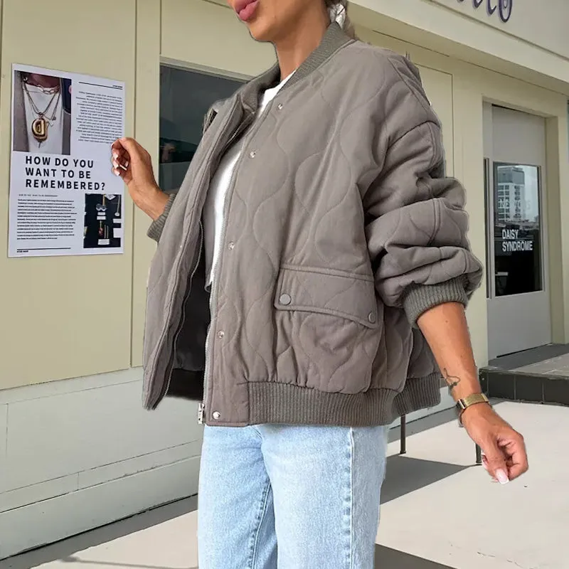 Hot Sale 49% OffSolid Color Loose Thick Warm Bomber Jacket