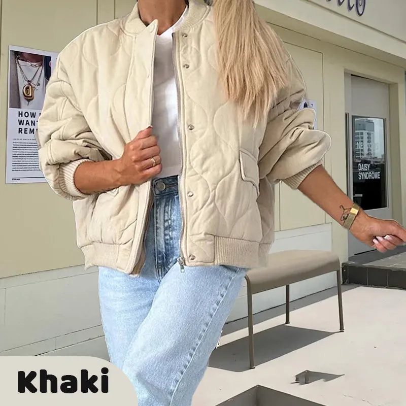 Hot Sale 49% OffSolid Color Loose Thick Warm Bomber Jacket
