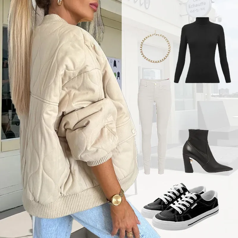 Hot Sale 49% OffSolid Color Loose Thick Warm Bomber Jacket