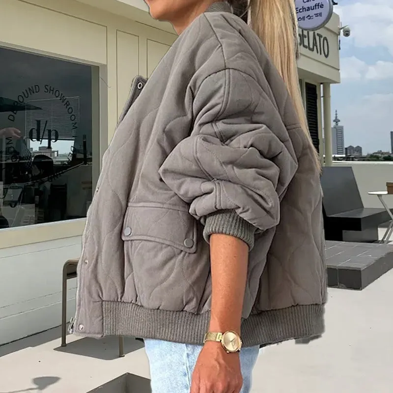 Hot Sale 49% OffSolid Color Loose Thick Warm Bomber Jacket