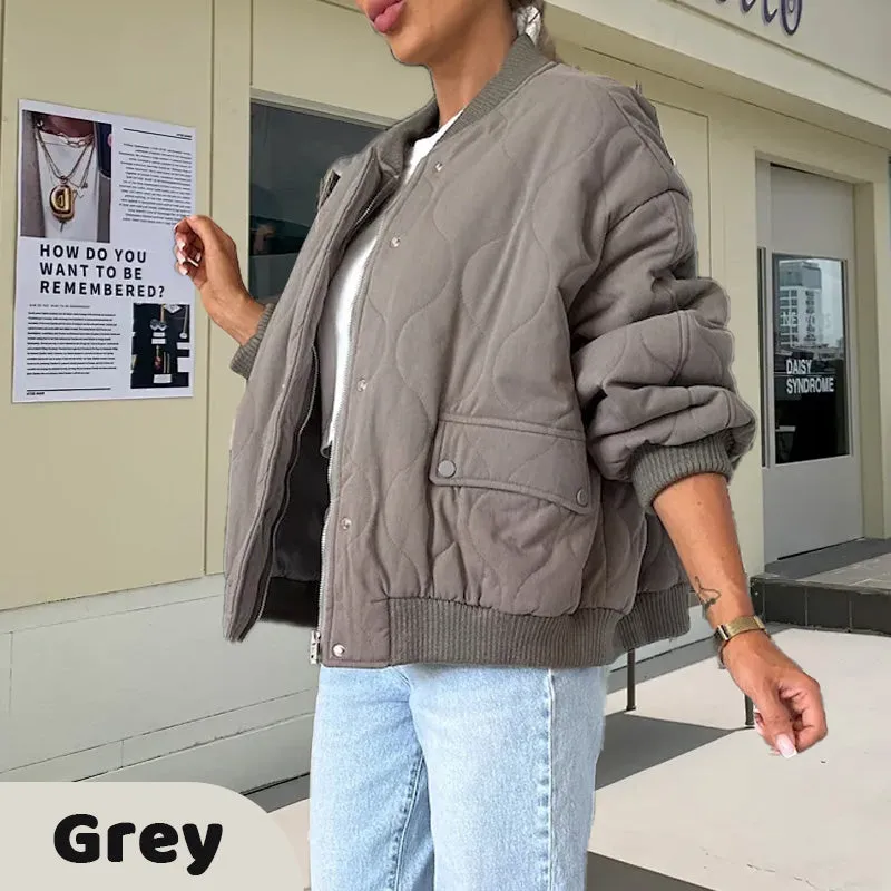 Hot Sale 49% OffSolid Color Loose Thick Warm Bomber Jacket