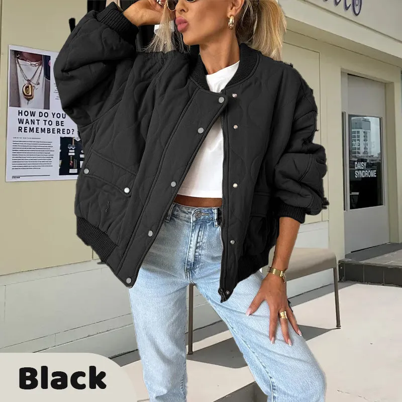 Hot Sale 49% OffSolid Color Loose Thick Warm Bomber Jacket