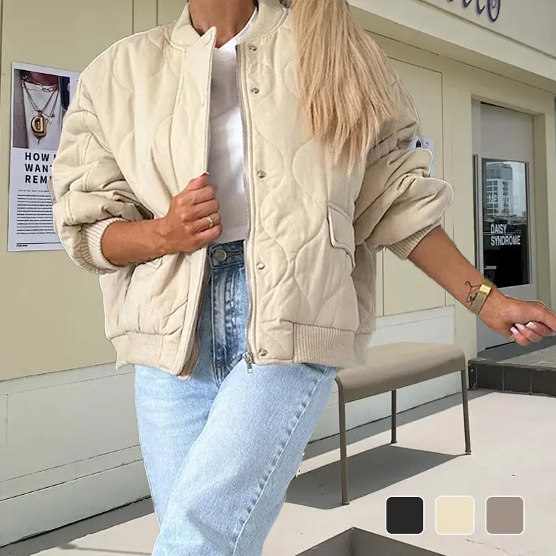 Hot Sale 49% OffSolid Color Loose Thick Warm Bomber Jacket