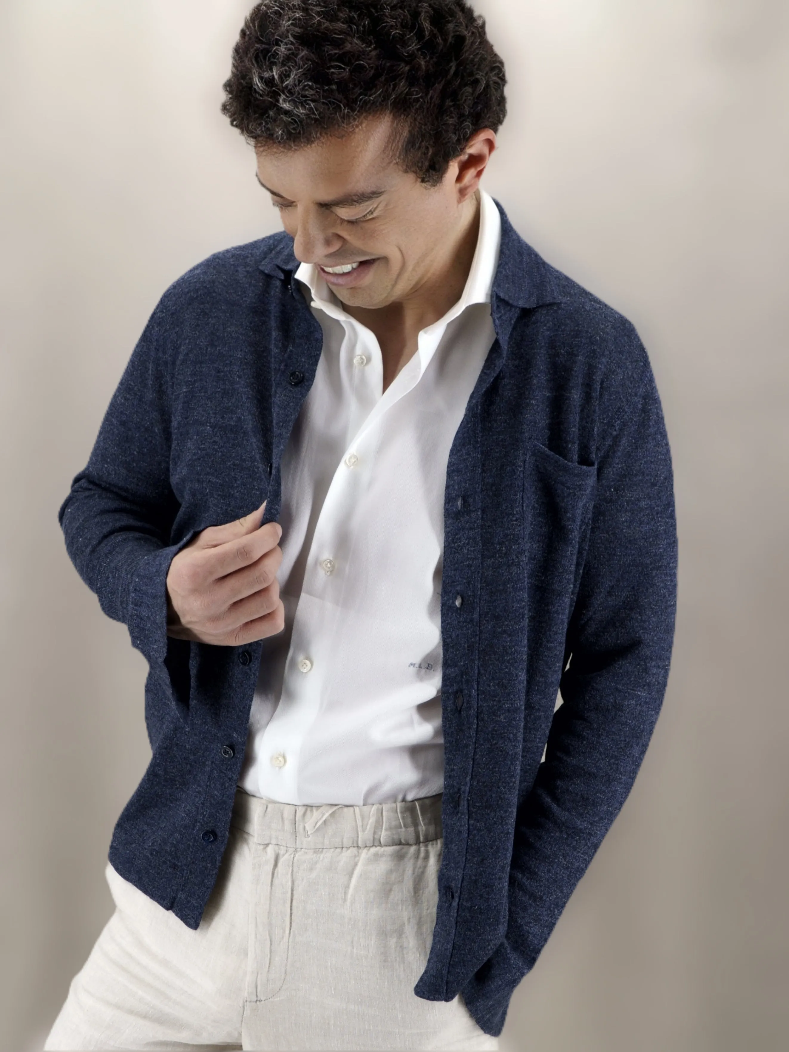 Knitted Camicia Denim 70% Lino 30% Seta
