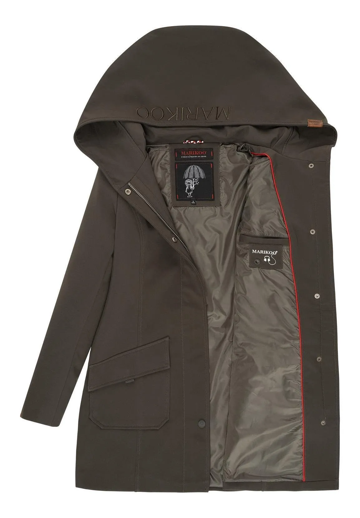 Marikoo parka with raised collar, dark gray