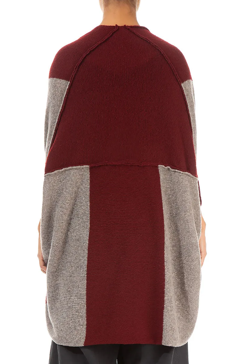 Open Reversible Maroon Beige Wool Wrap Cardigan