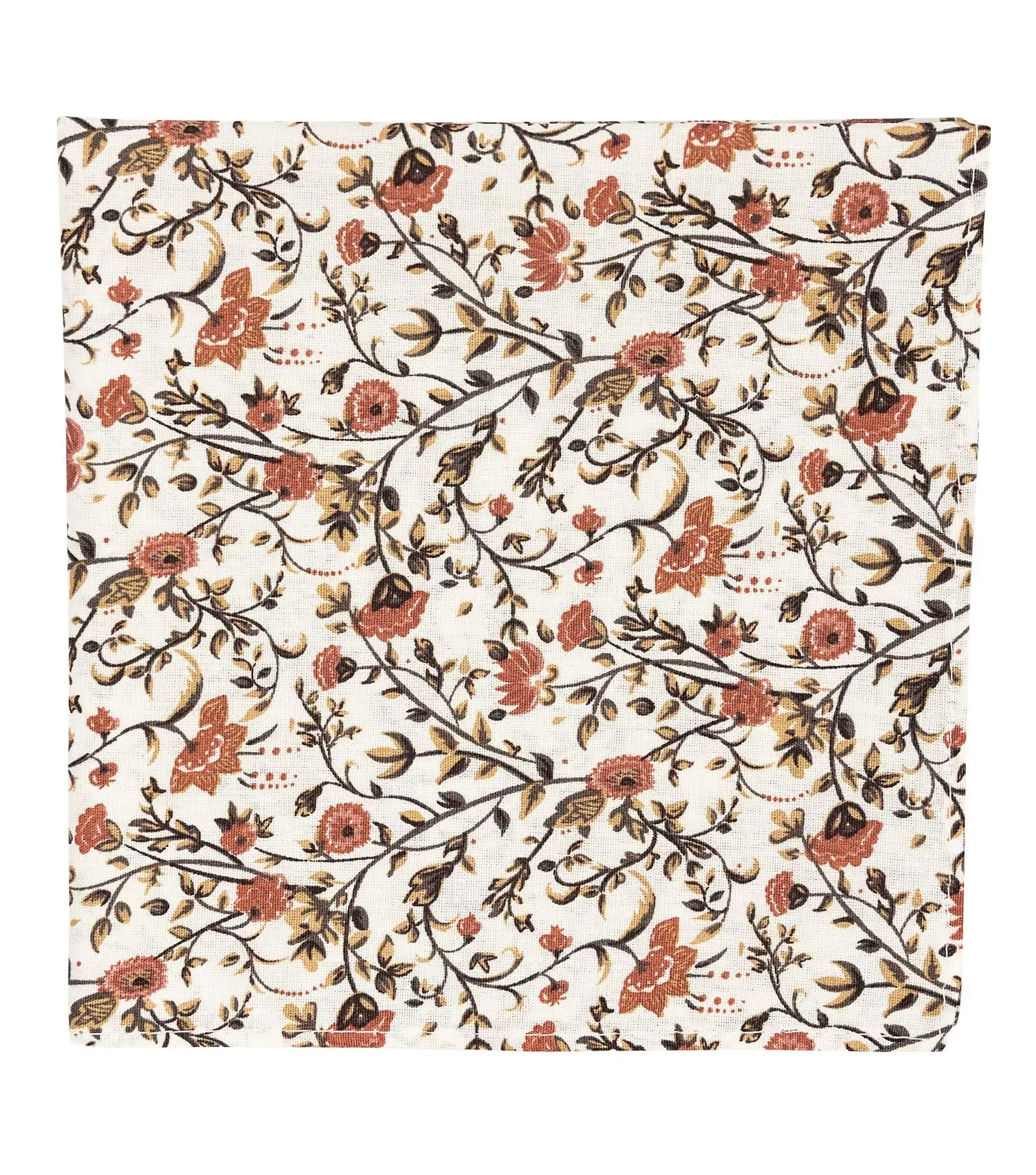 Otto Dusty Orange, Cream & Moss Greens Floral Print Cotton Tie