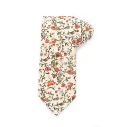 Otto Dusty Orange, Cream & Moss Greens Floral Print Cotton Tie