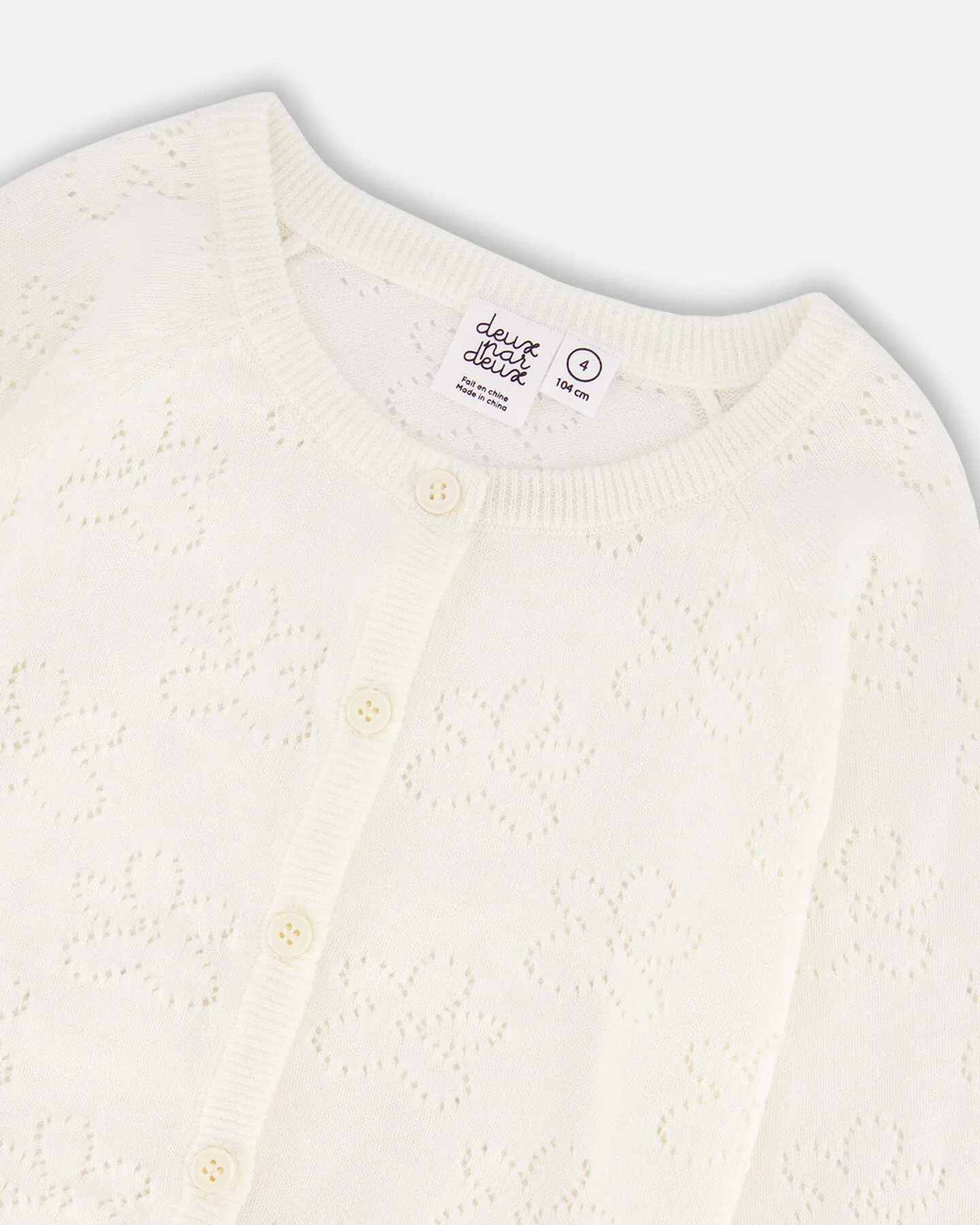 Pointelle Knit Cardigan Sweater White