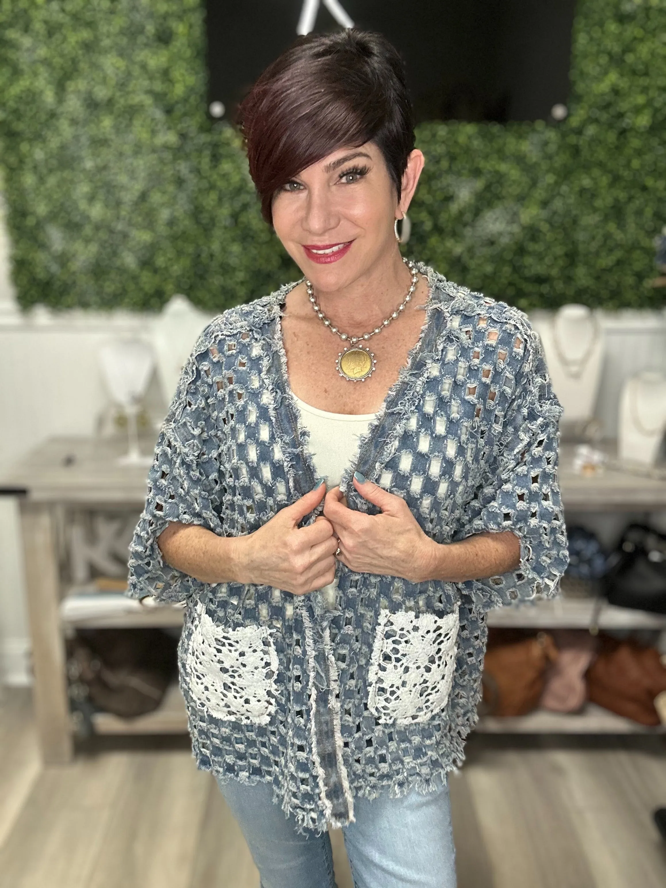 PREORDER Short Sleeve Cotton Twill Open Cardigan