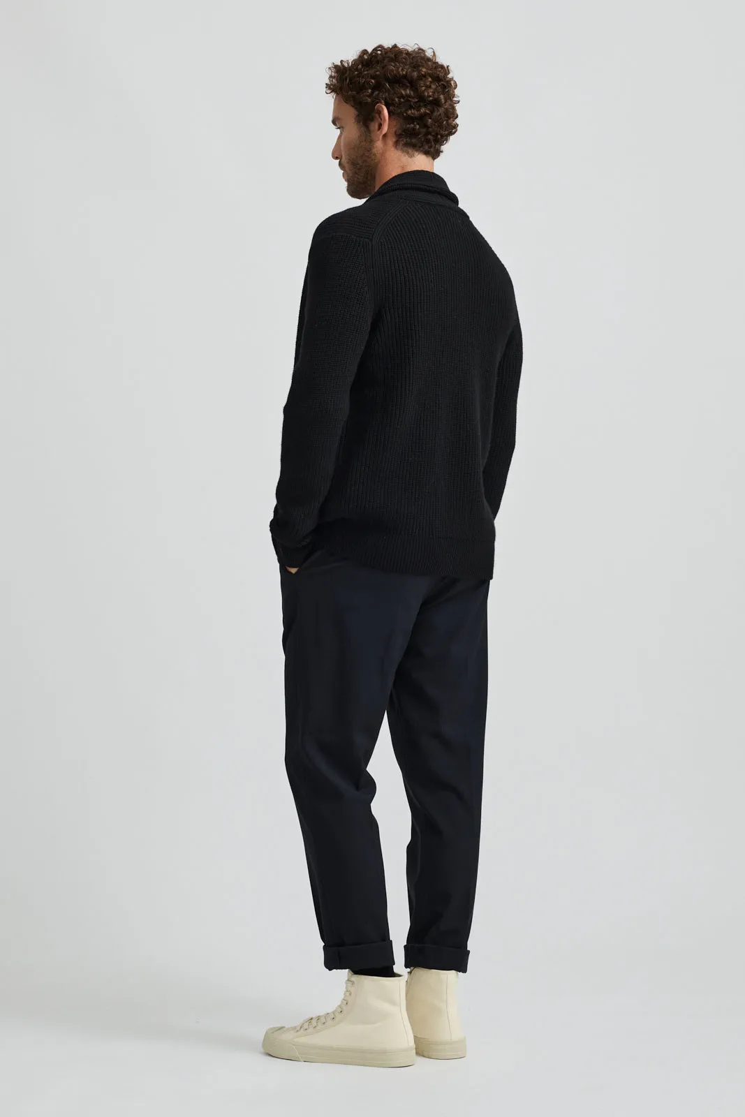 RIBBED SHAWL CARDIGAN