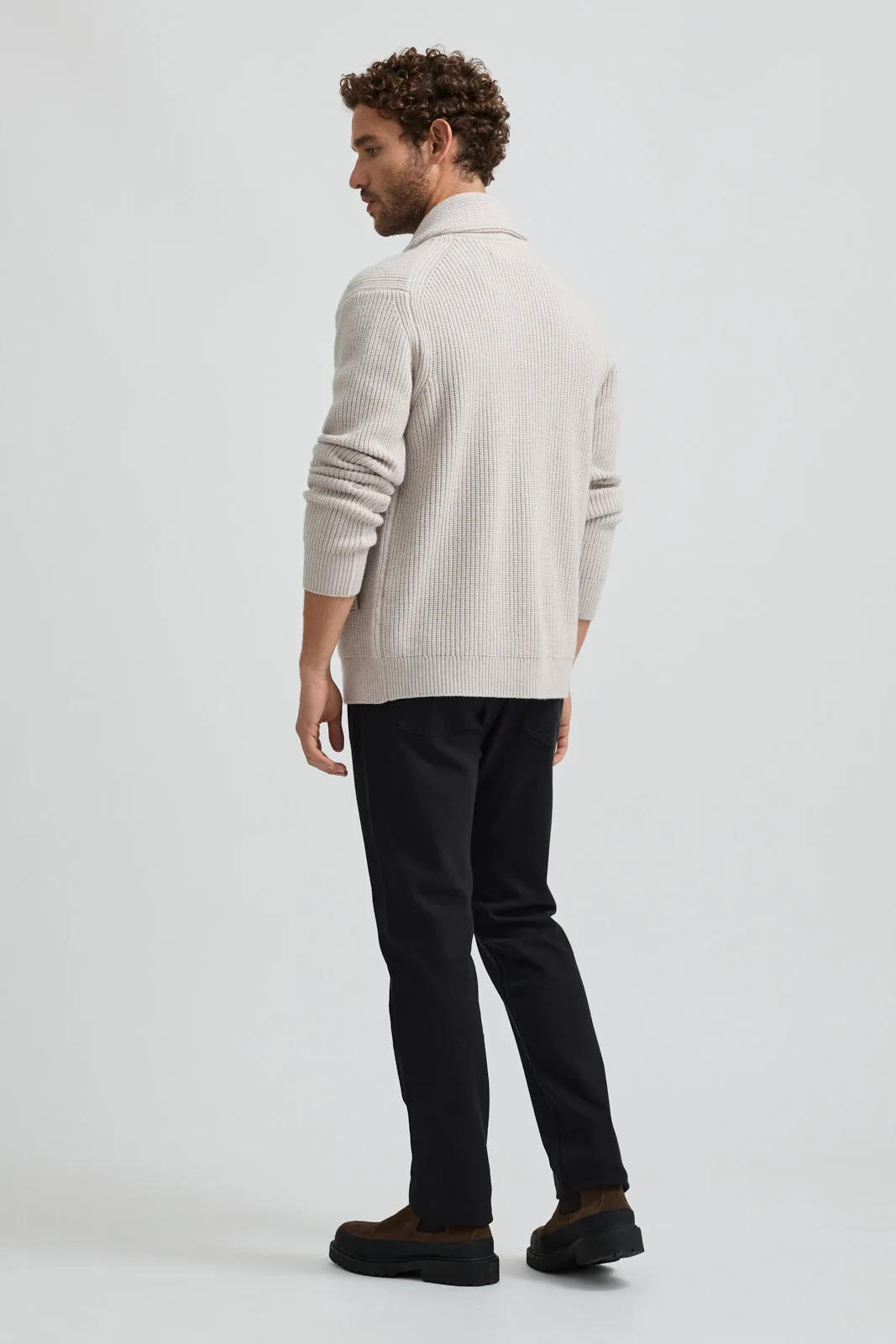 RIBBED SHAWL CARDIGAN
