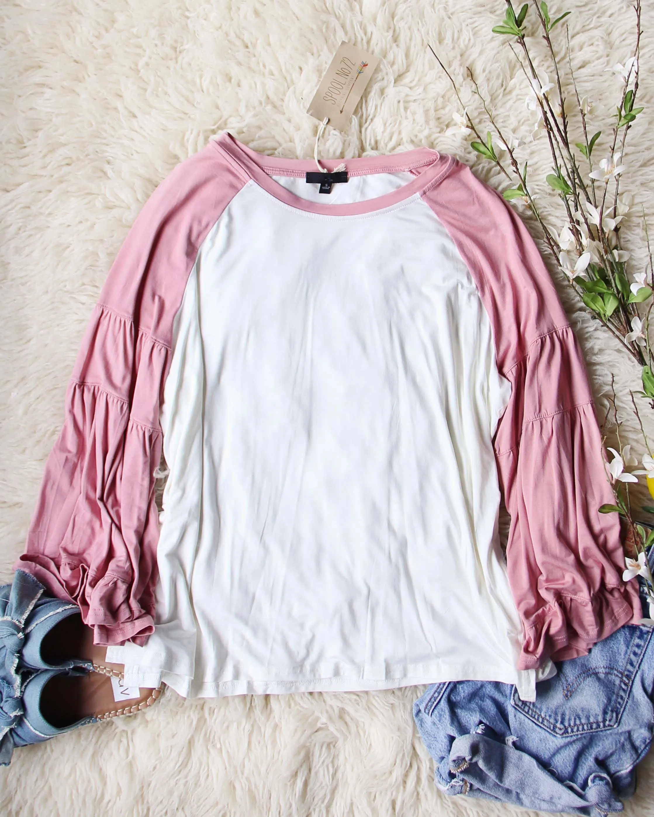 Ruffle Baseball Tee in Dusty Rose
