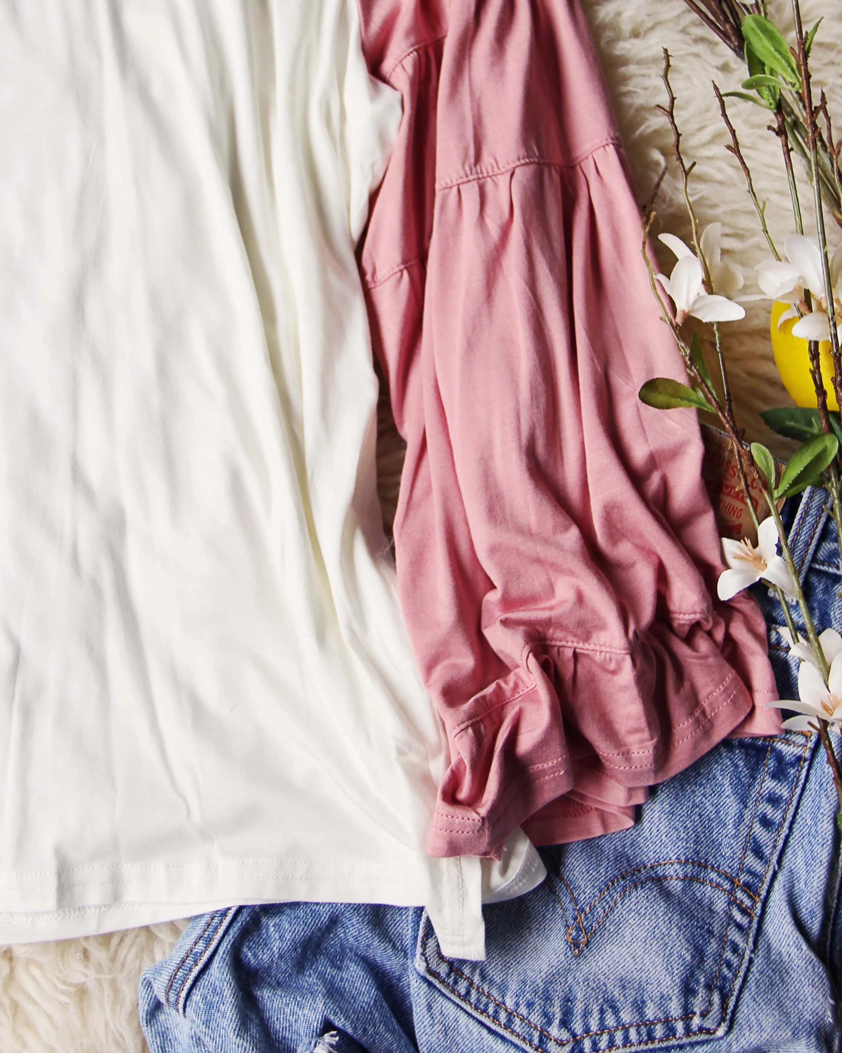 Ruffle Baseball Tee in Dusty Rose