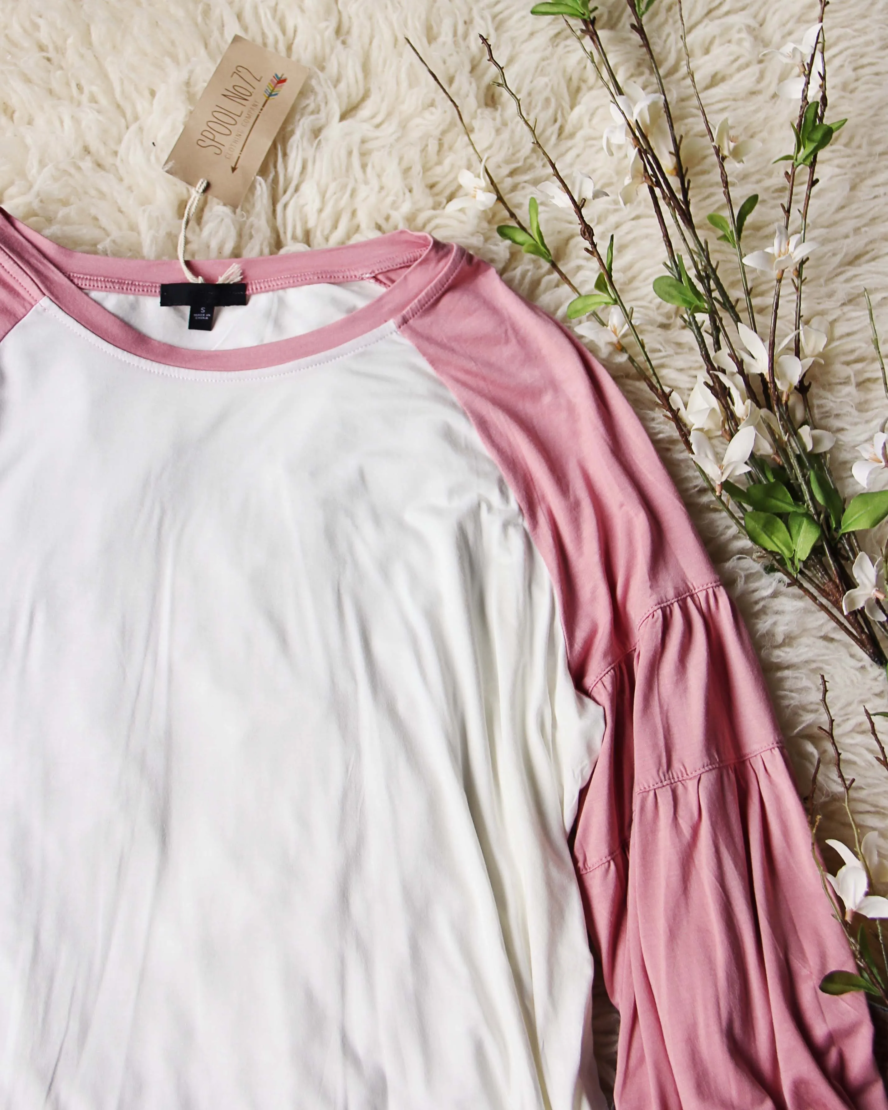 Ruffle Baseball Tee in Dusty Rose
