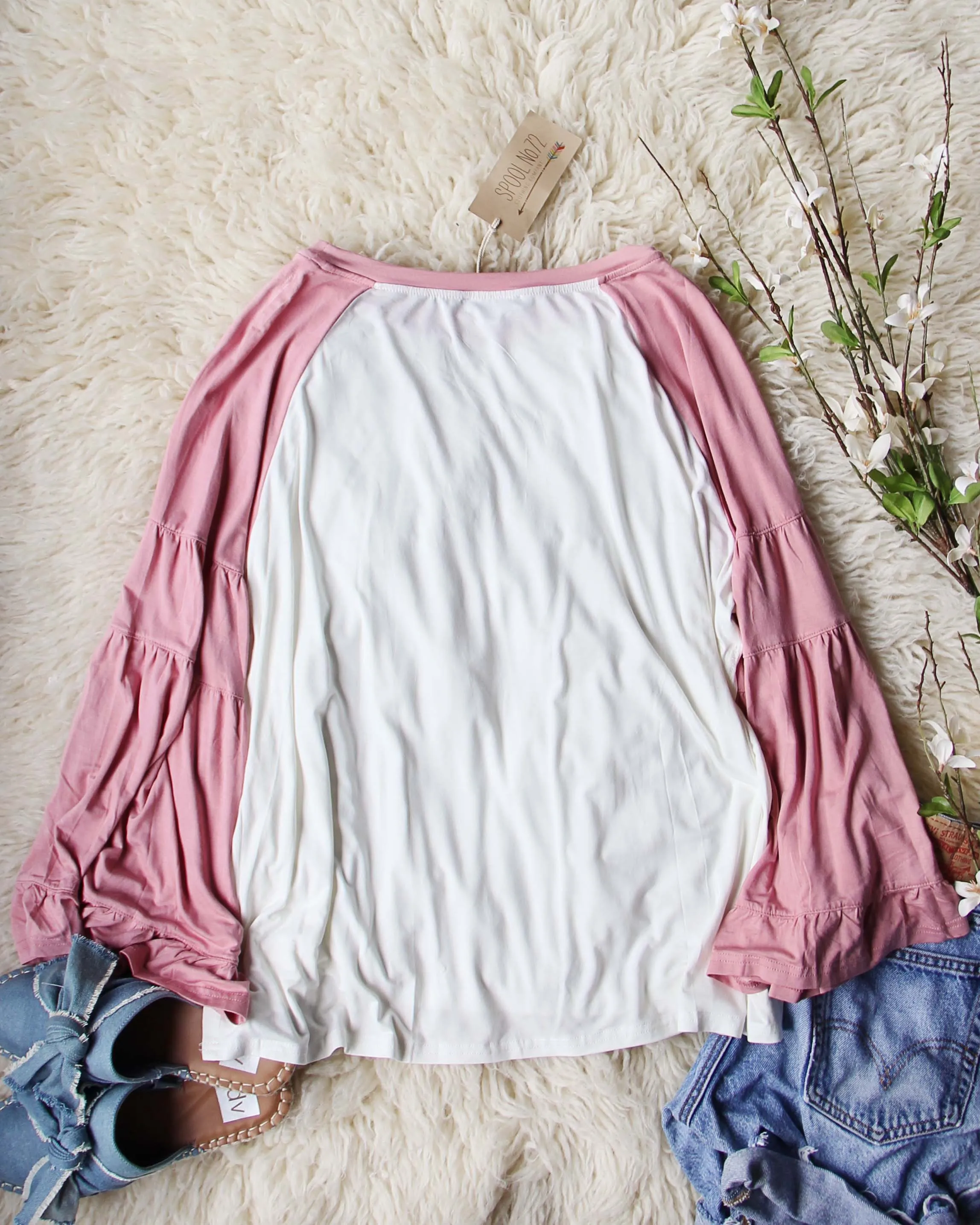 Ruffle Baseball Tee in Dusty Rose
