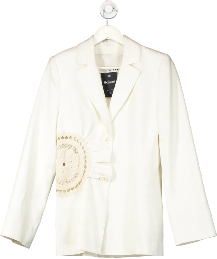 SIR White Atacama Linen-blend Crochet Inset Blazer UK 8