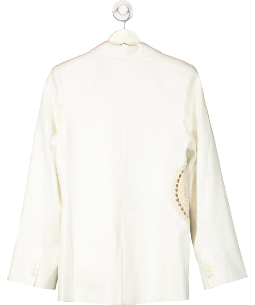 SIR White Atacama Linen-blend Crochet Inset Blazer UK 8