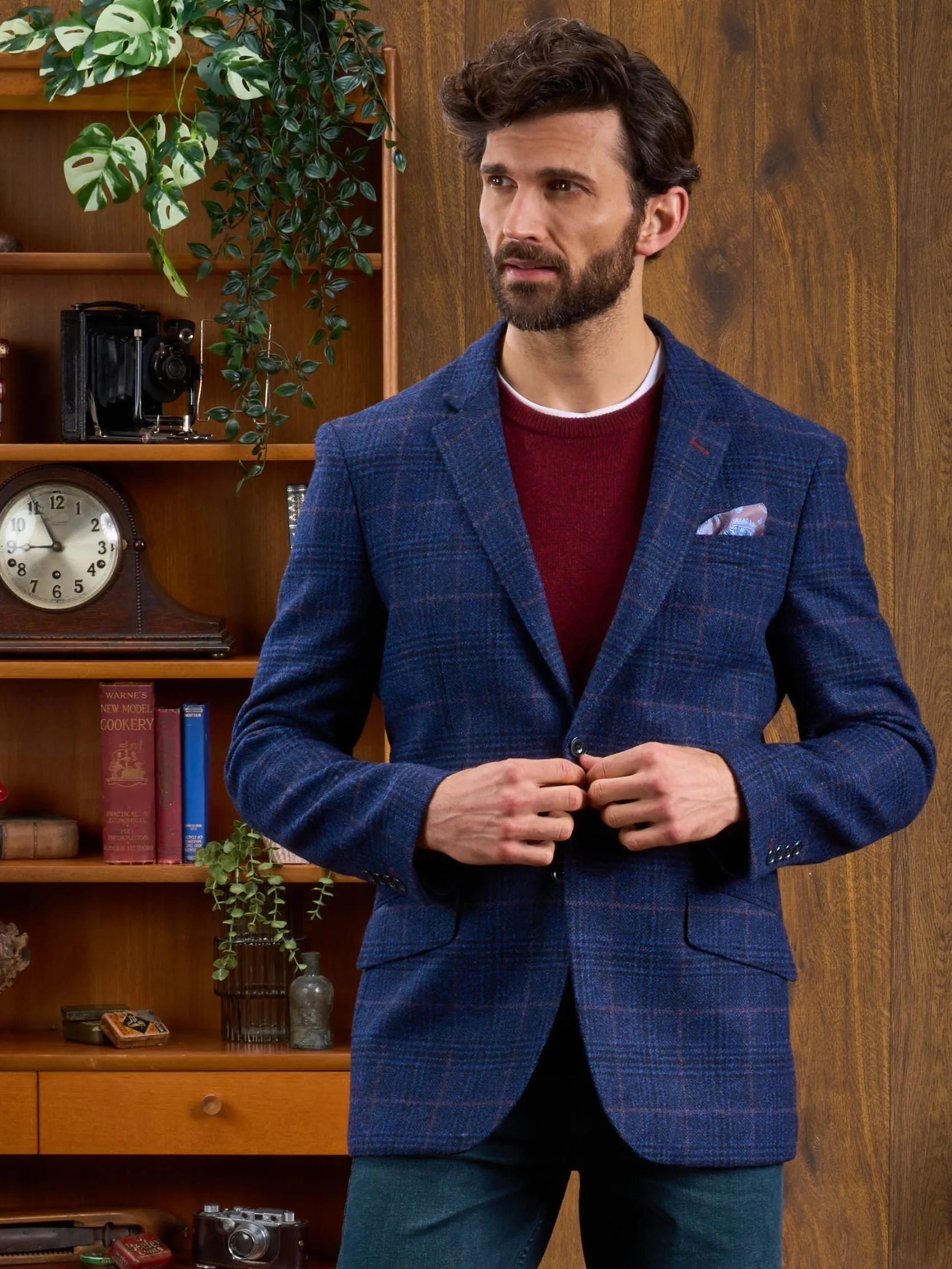 Surrey Tweed Lined Blazer In Navy Check - Regular Fit
