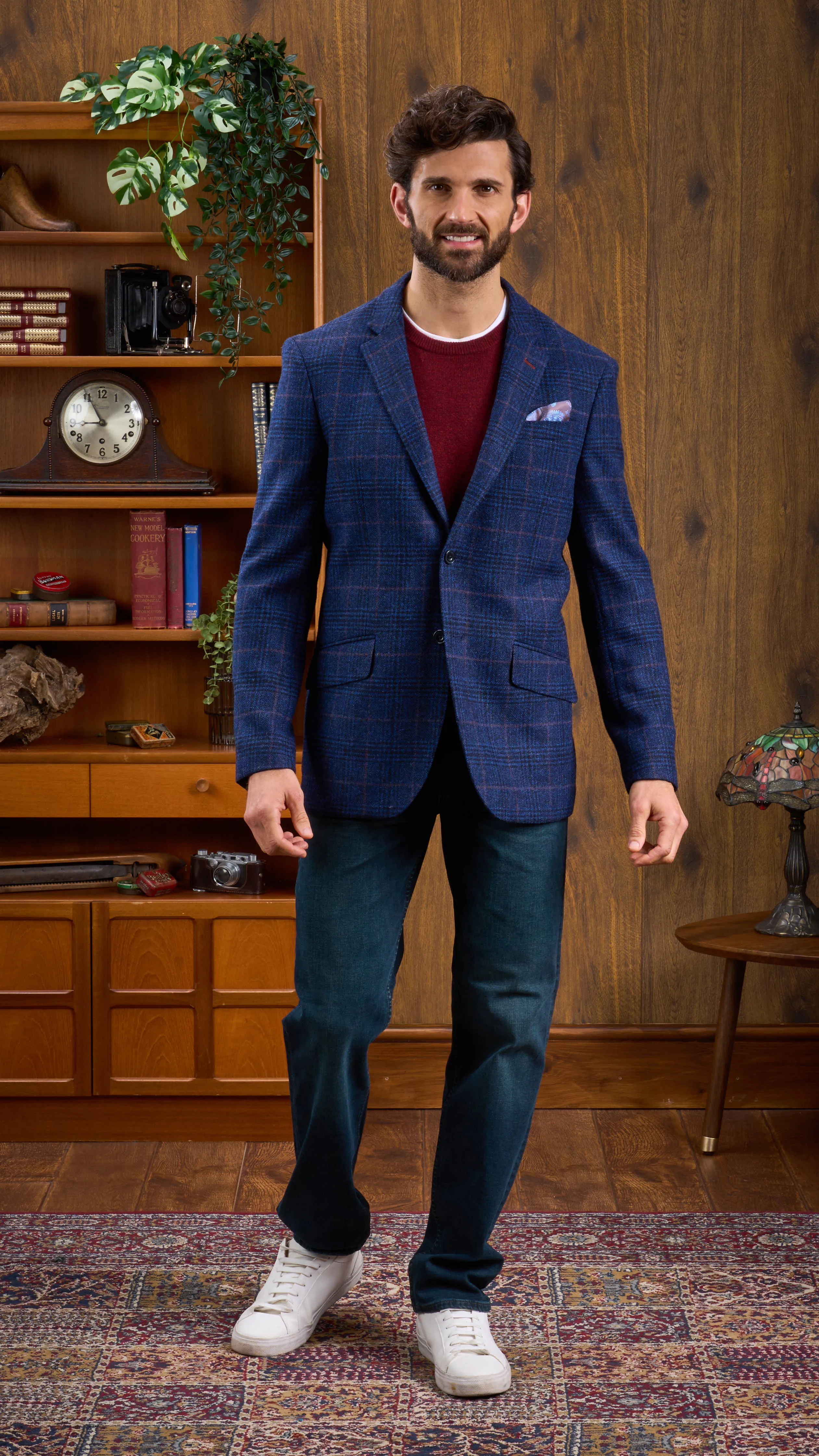 Surrey Tweed Lined Blazer In Navy Check - Regular Fit