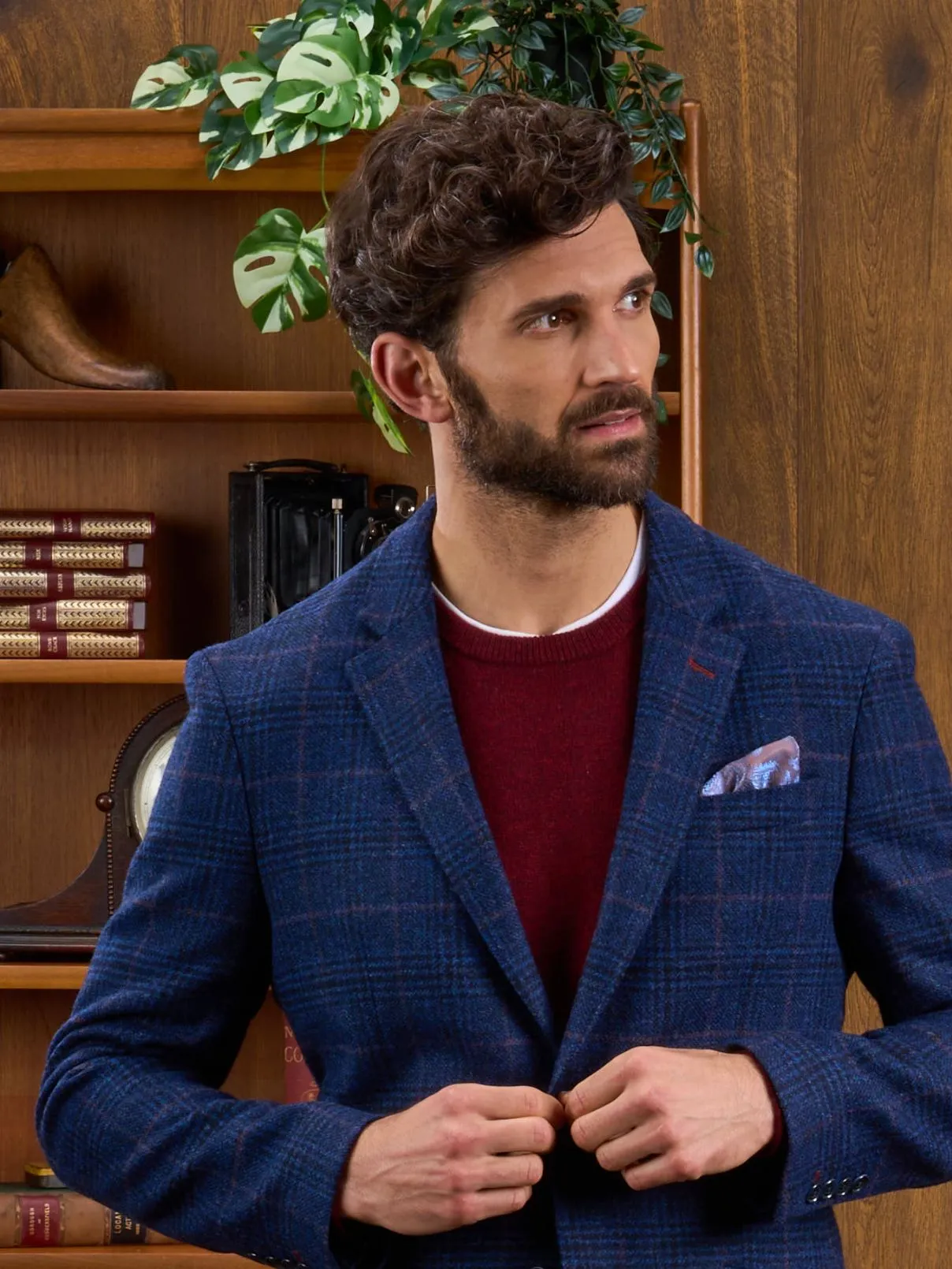 Surrey Tweed Lined Blazer In Navy Check - Regular Fit