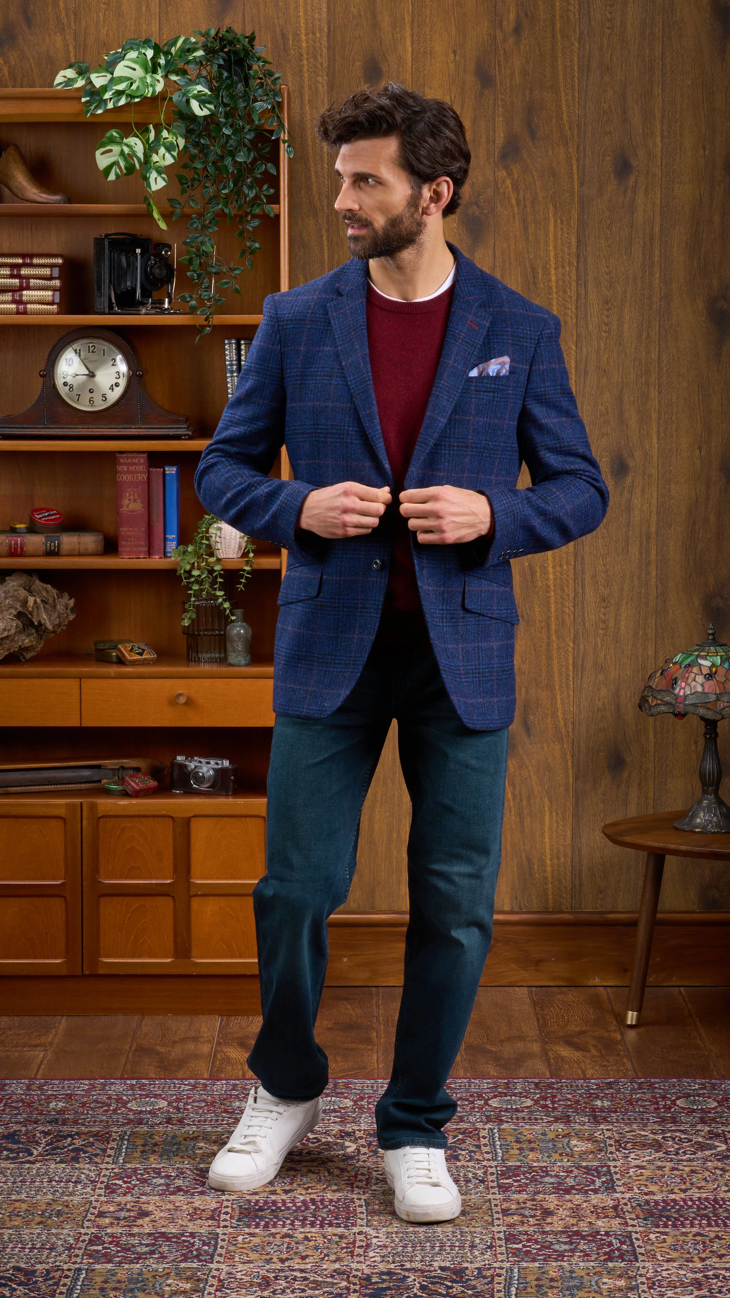 Surrey Tweed Lined Blazer In Navy Check - Regular Fit