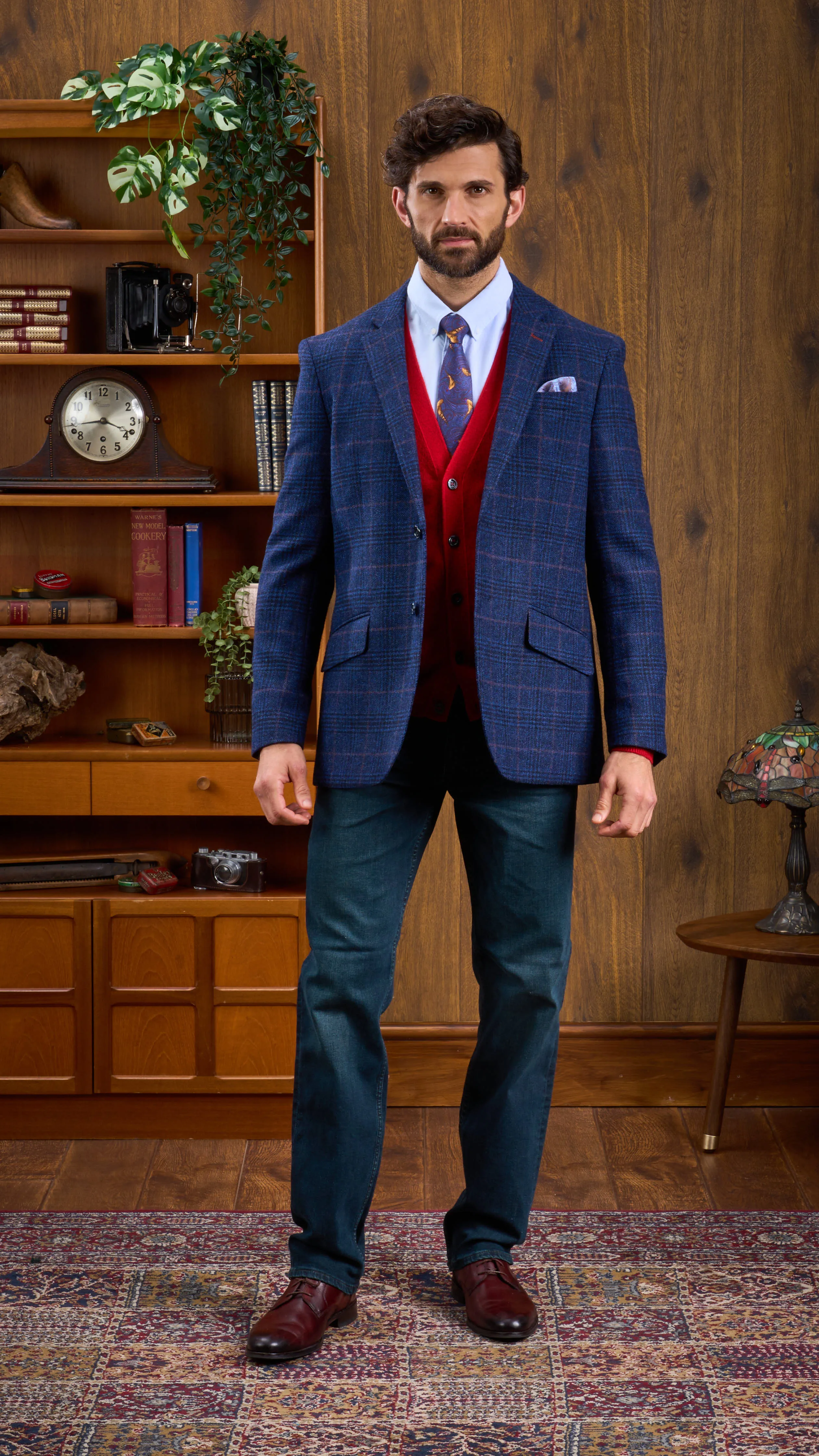 Surrey Tweed Lined Blazer In Navy Check - Regular Fit