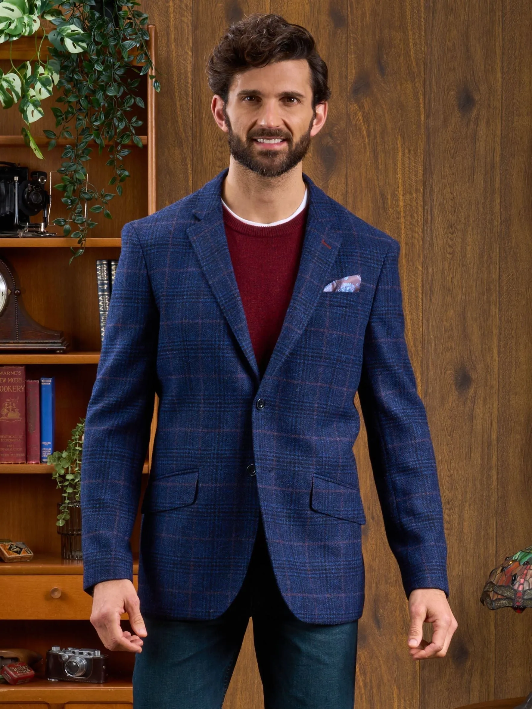 Surrey Tweed Lined Blazer In Navy Check - Regular Fit